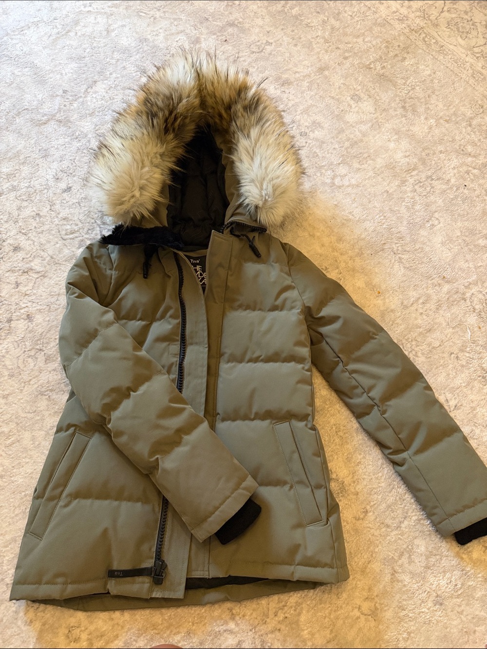 TNA The Powder Parka Womens XS Olive Green Down Filled